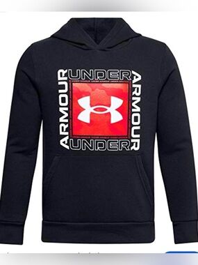 NWOT Under Armour Boys Rival Fleece Hoodie Black Red Hooded Sweatshirt